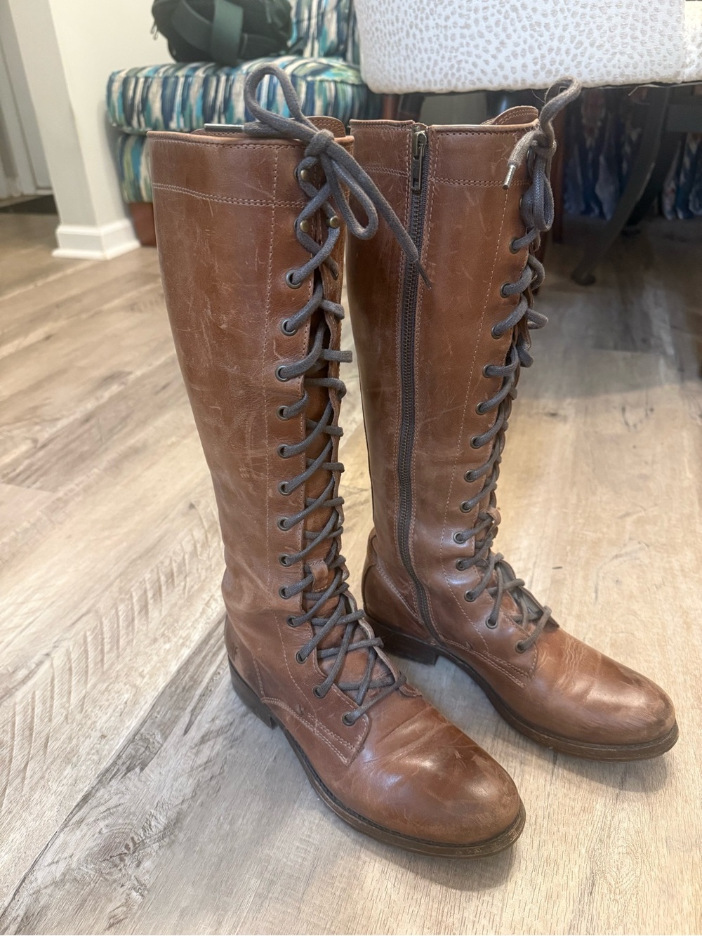 Frye Melissa Brown Tall Lace-Up Leather Boots 8.5 Katniss boots